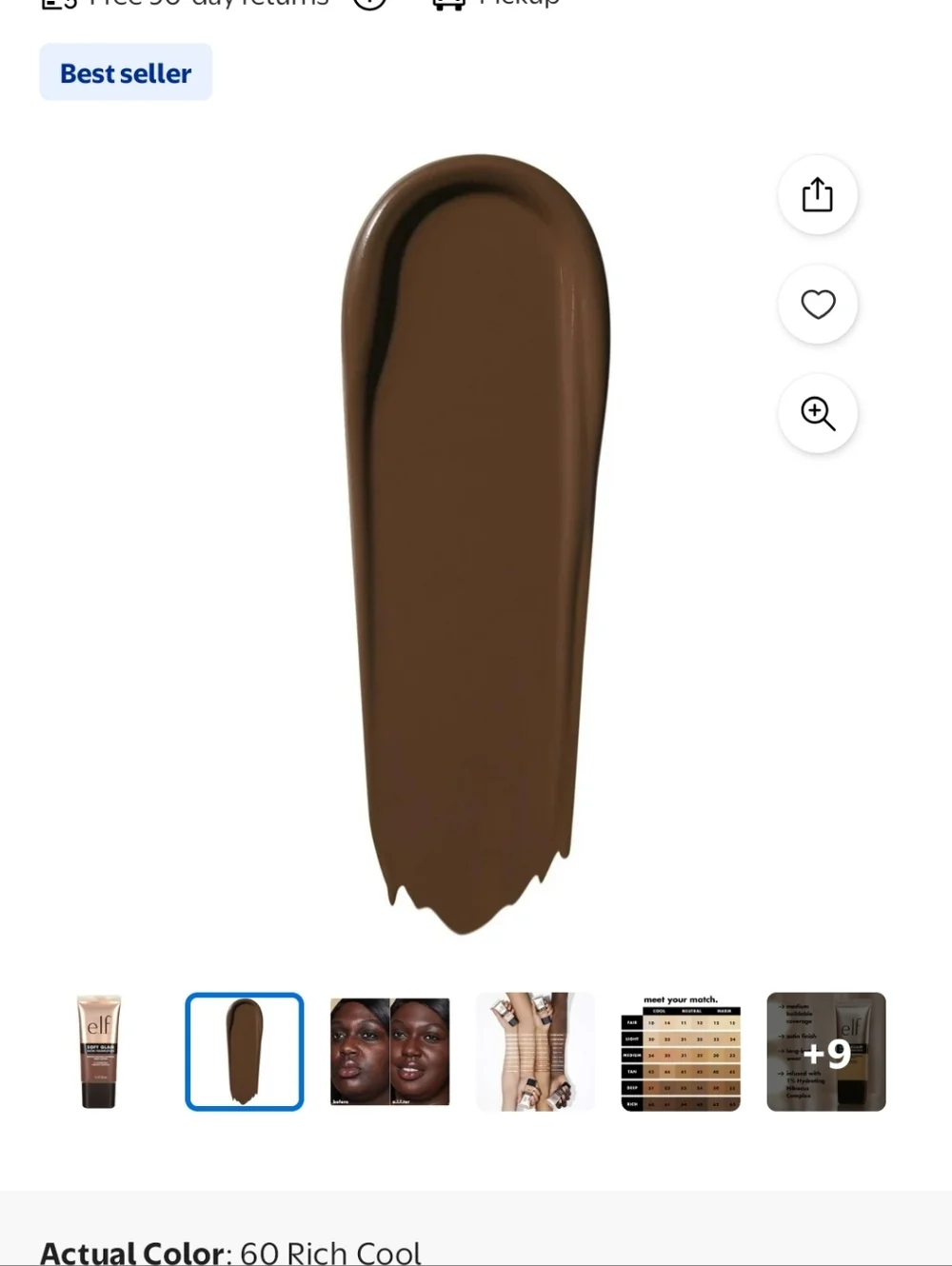 ELF Soft Glam Satin Foundation Shade 60 Rich Cool